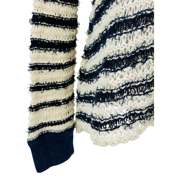 NWT Free People Navy White Striped Soft Knit Lace Up Sweater | Coastal Boho Prep - Picture 9 of 16